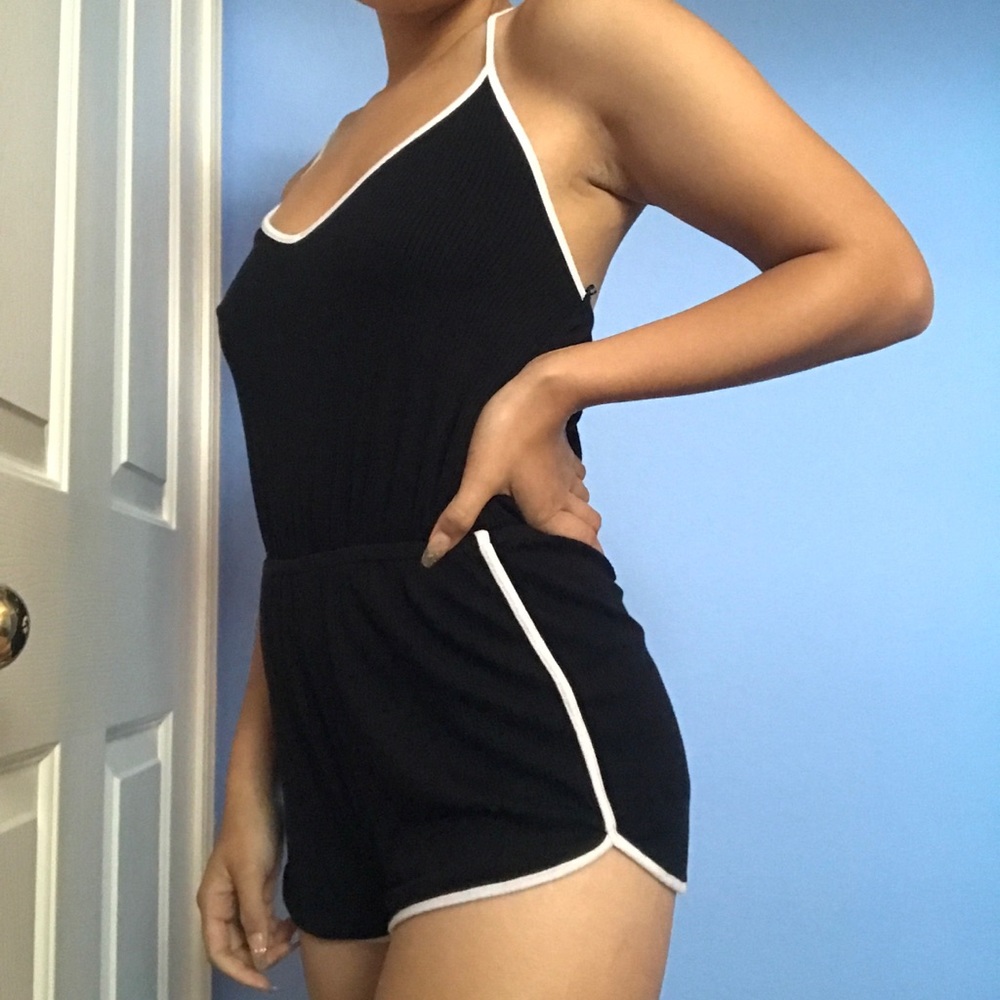 Forever 21 black halter romper lined with white